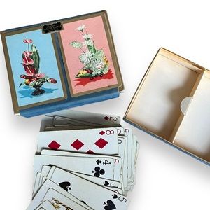 Mid Century Modern Vintage Playing Cards Deck Set Arrco Duratone Flowers Fruit